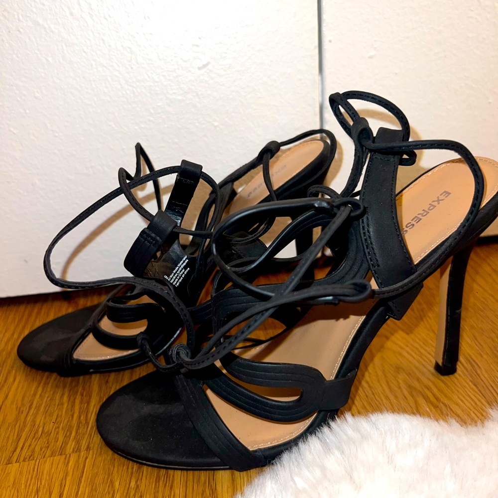 Express black lace up heels